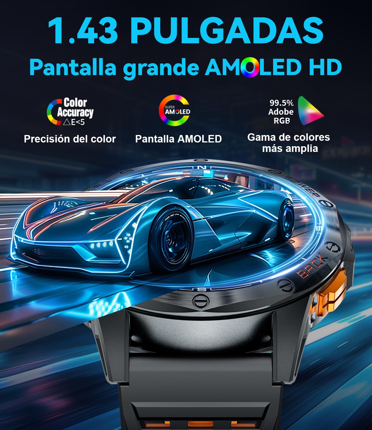 LIGE Reloj Inteligente Hombre con GPS, Brújula/Altitud/Barómetro, Linterna, Pantalla AMOLED 1,43", Batería de 20 Días, 5ATM, Llamadas Bluetooth y Monitor de Salud para Android e iOS,DM1-H