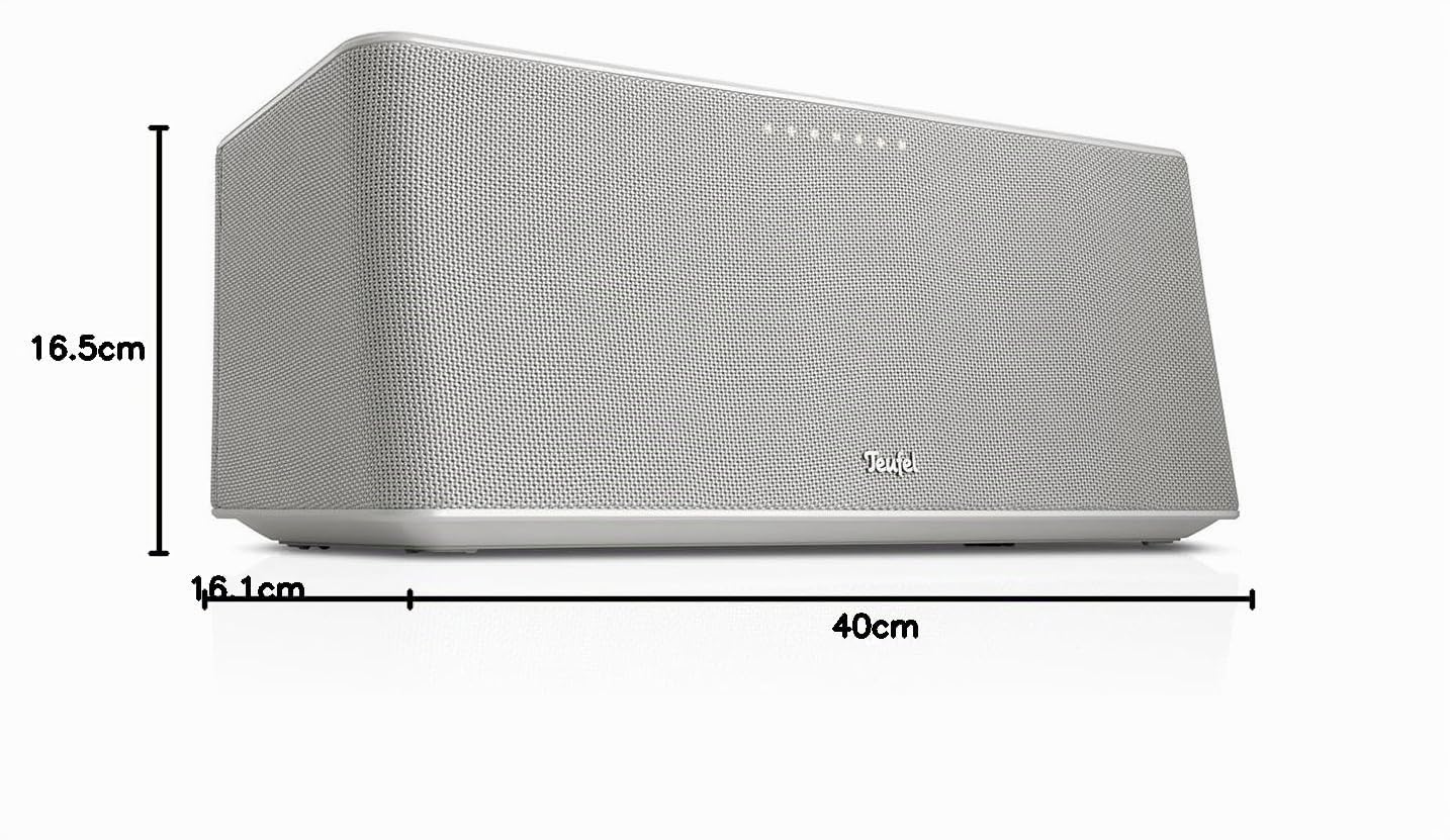 Teufel Diseño Home – Altavoz inteligente todo en uno – Altavoz Bluetooth portátil inalámbrico con WiFi streaming de música y batería, Airplay 2, Chromecast, potente altavoz multisala – blanco