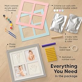 KeaBabies Baby Hand and Footprint Kit - Baby Footprint Kit, Clay Handprint Keepsake Frame, Nursery Picture Frame For Newborns, Personalized New Mom Gifts for Showers & Registry (Cloud Gray)