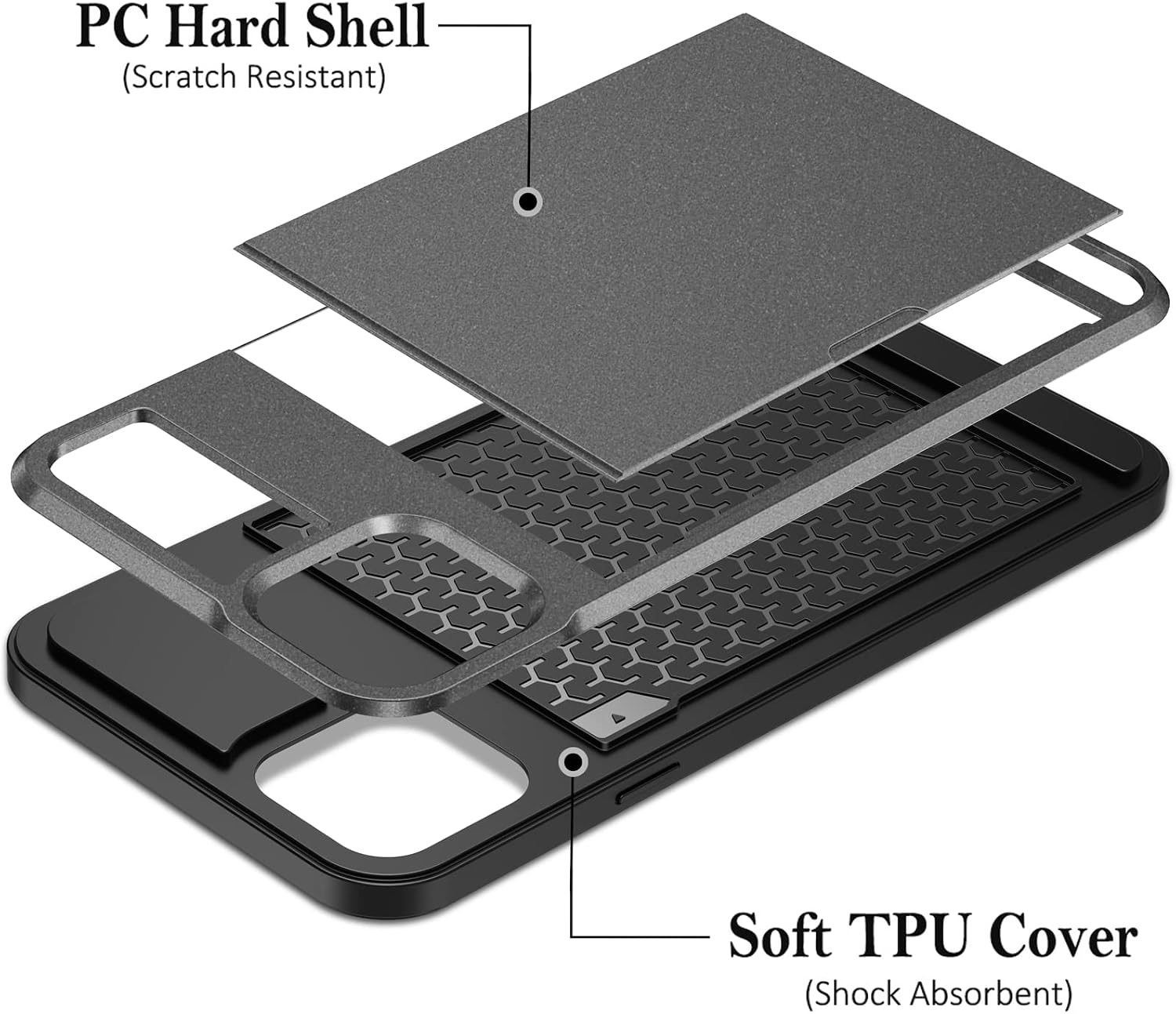 Vofolen for iPhone 13 Pro Case Wallet Credit Card Holder Slot Sliding Door Hidden Pocket Men Women Anti-Scratch Dual Layer Hybrid Bumper Armor Protective Hard Shell Back Cover for iPhone 13 Pro Grey