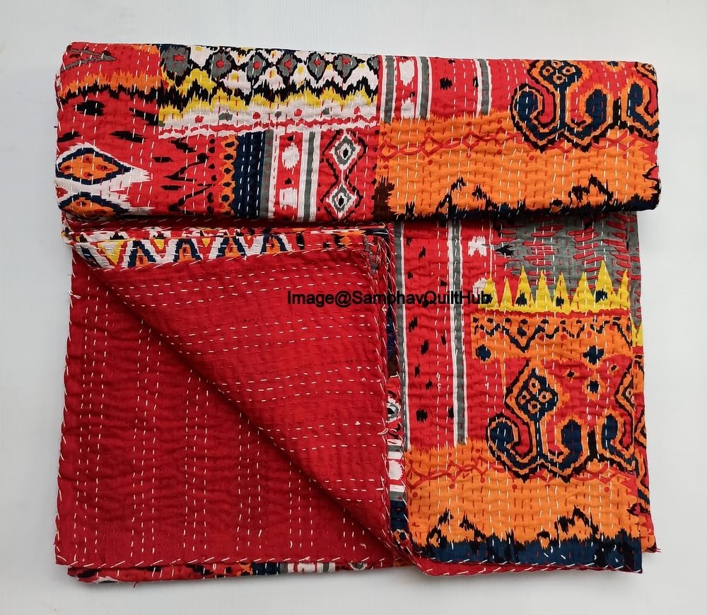 Queen/Twin/King Multi Floral Patchwork Mix Print Throw Reversible Blanket Kantha Quilts Ethnic Stitched Bedcover Bohemian Floral Kantha Comforter Quilting Kantha (90X108 inches)