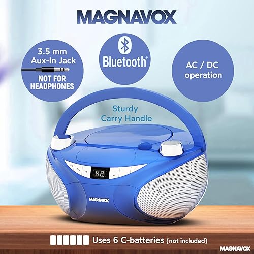 Vista 3 de Magnavox MD6949 Boombox de CD portátil de carga superior con radio estéreo AM/FM y tecnología inalámbrica Bluetooth en negro Compatible con Azul