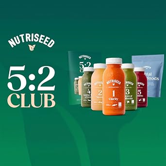 Nutriseed 5:2 Club, 1 Week Weight Management Plan, Includes Cold Pressed Juices (10 x 250ml), 100g Total Superfoods Pack, Guide & Tracker to Reaching Your Goals, Vegan-Friendly, Dairy & Gluten-Free