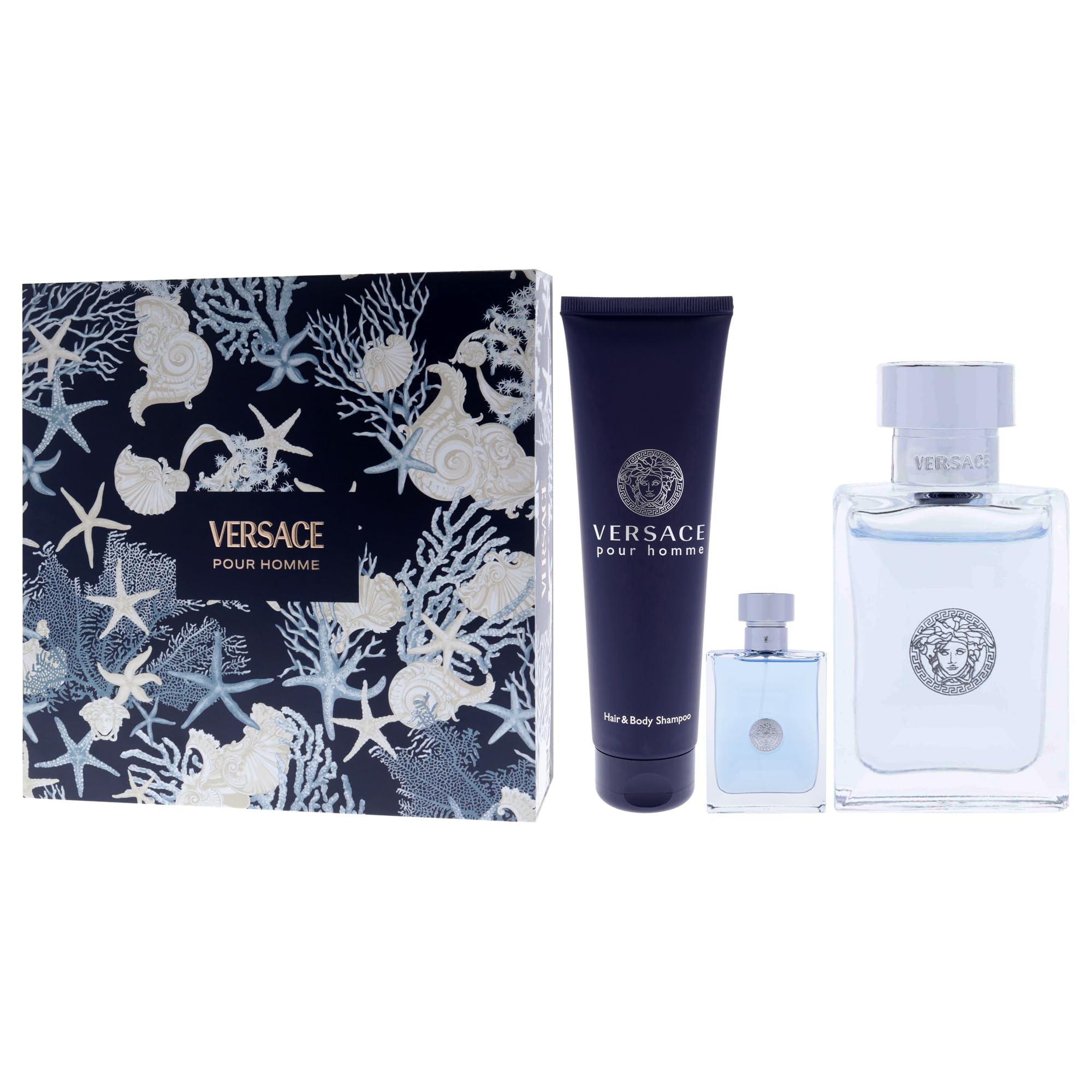 Versace Pour Homme by Versace for Men - 3 Pc Gift Set 3.4oz EDT Spray, 0.17oz EDT Spray (Mini), 5oz Bath and Shower Gel