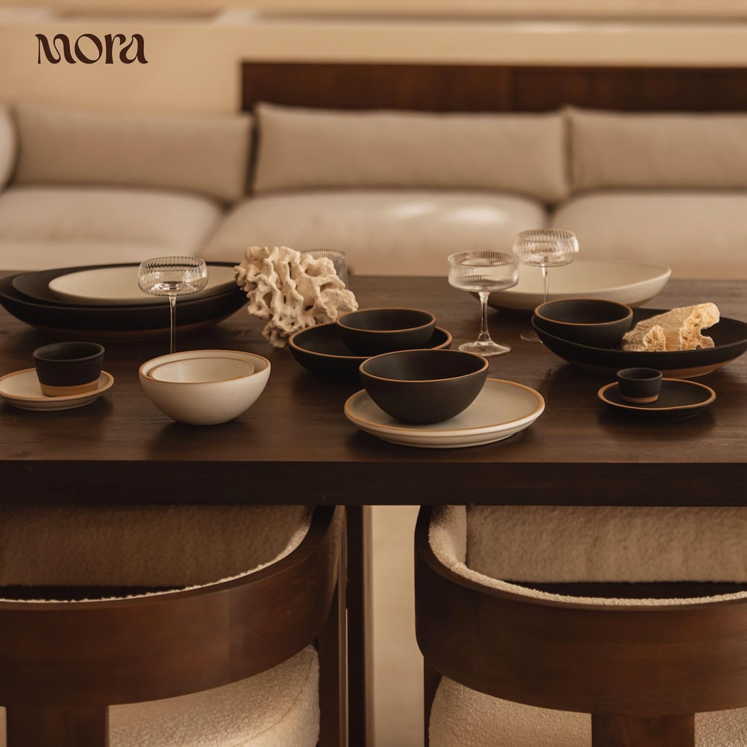 MORA Jumbo and Large Bowls Set of 2, 2.5 and 1.5 Qt Ceramic Pottery Mixing Bowls - Microwave and Dishwasher Safe - Liquorice