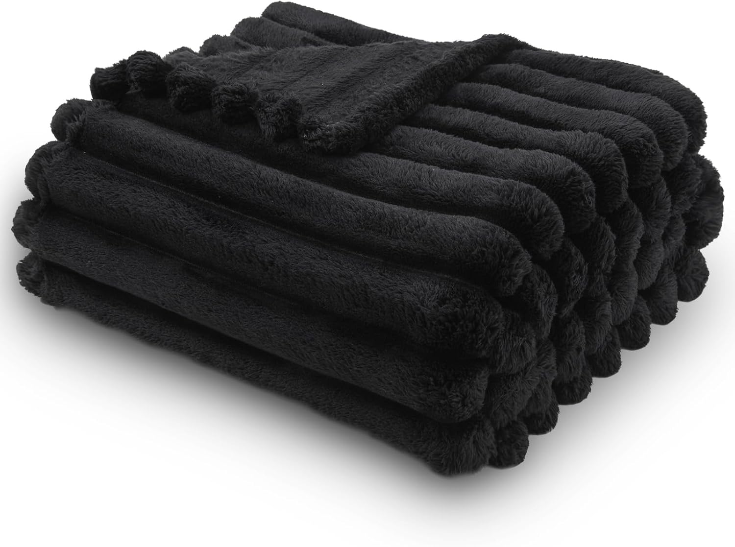 NEWCOSPLAY Super Soft Throw Blanket Black Premium Silky Flannel Fleece 3D Ribbed Jacquard Lightweight Bed Blanket All Season Use (Black Ribbed, Throw(50"x60")) - Image 2