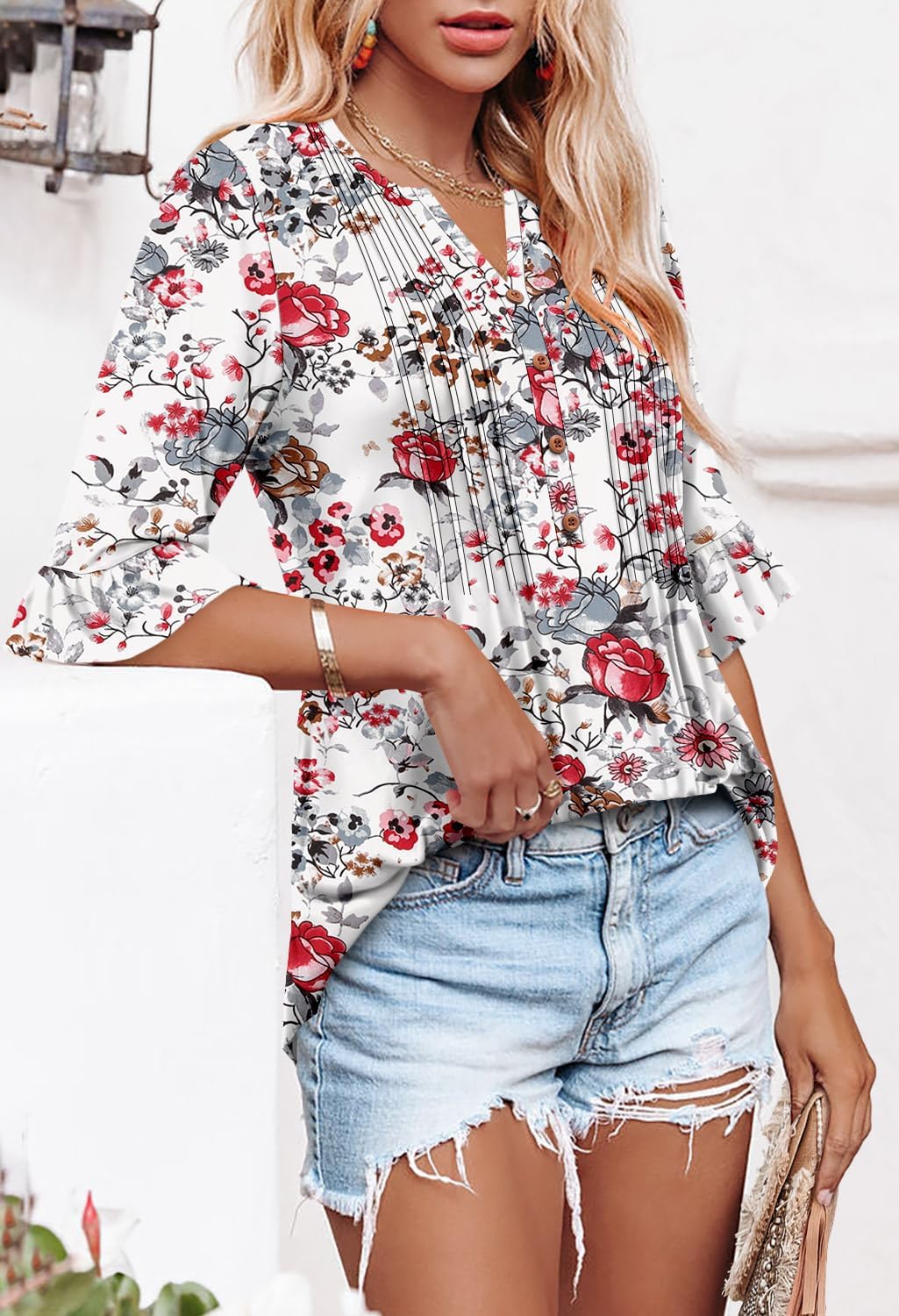 CHICZONE Womens 3/4 Length Bell Sleeve Tops Loose Summer Tunic Shirts Dressy Casual Blouses - Image 3