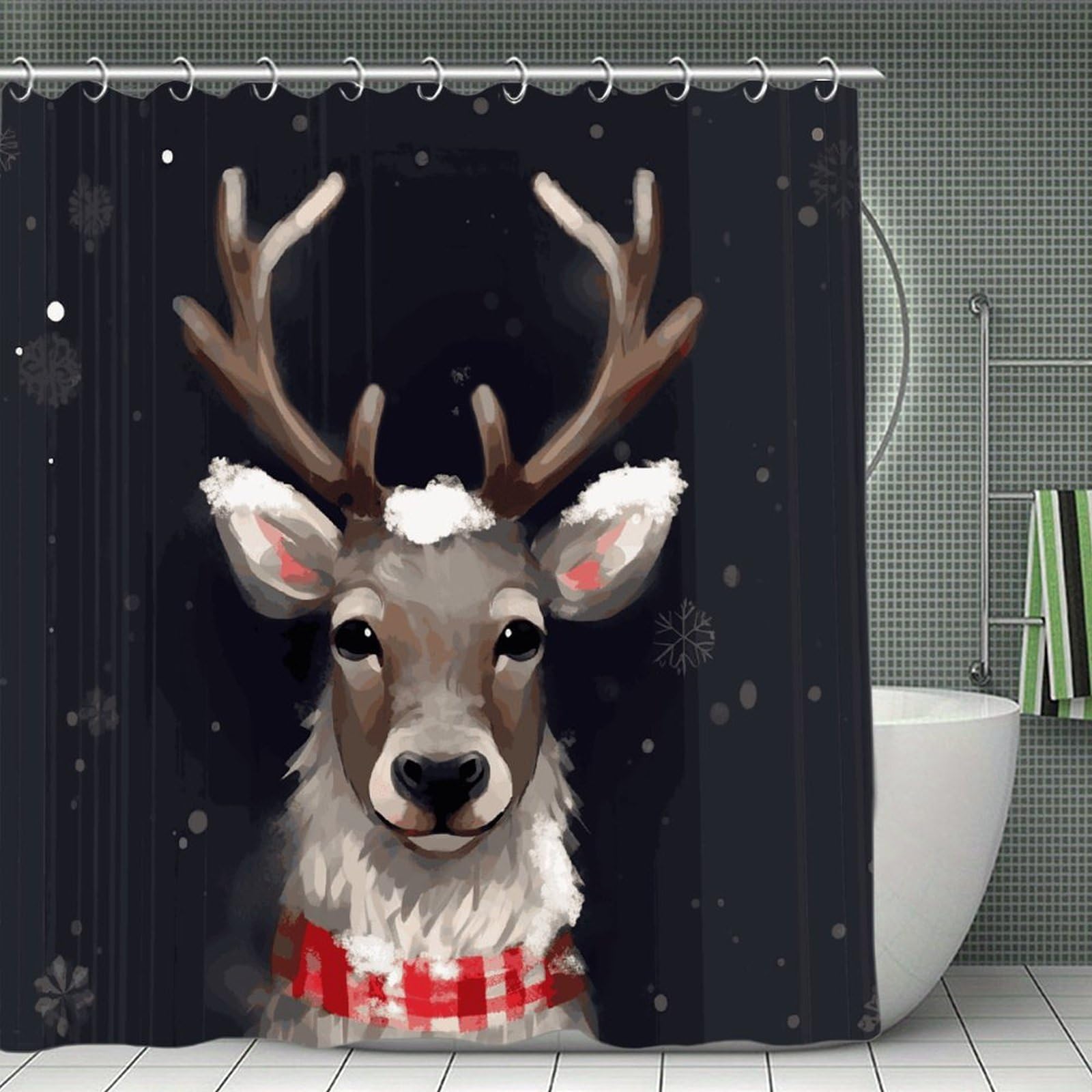 FekiLoot Reindeer Shower Curtain Minimalist Thick Bathroom Curtain Washable Modern Bathroom Shower Curtain Heavy Duty Waterproof Cloth Bath Curtain with Hooks 70.8"x70.8"