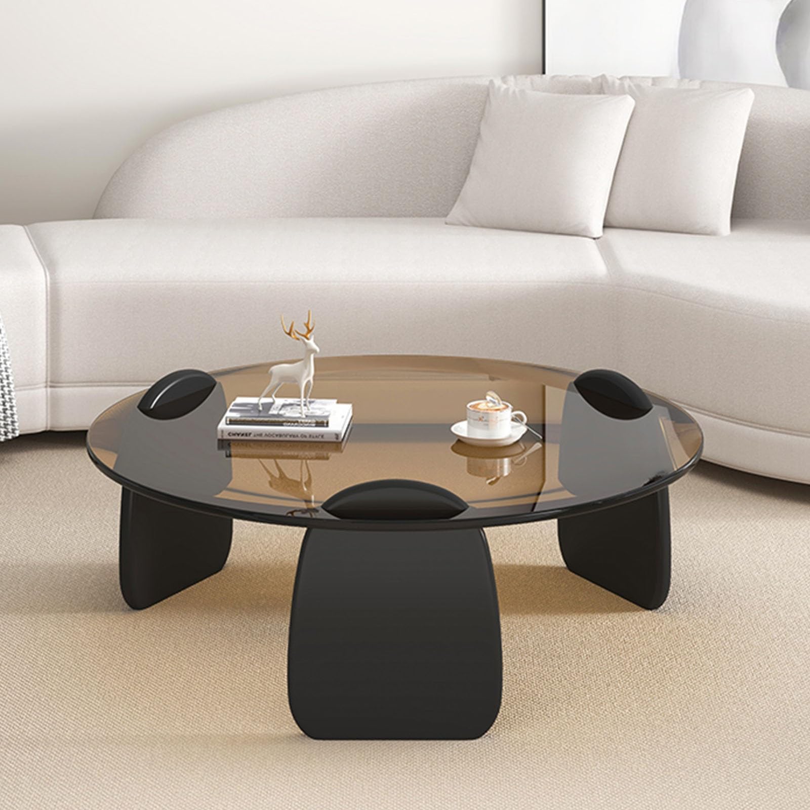 Table Basse Ronde en Verre trempé salon moderne petit espace de vie