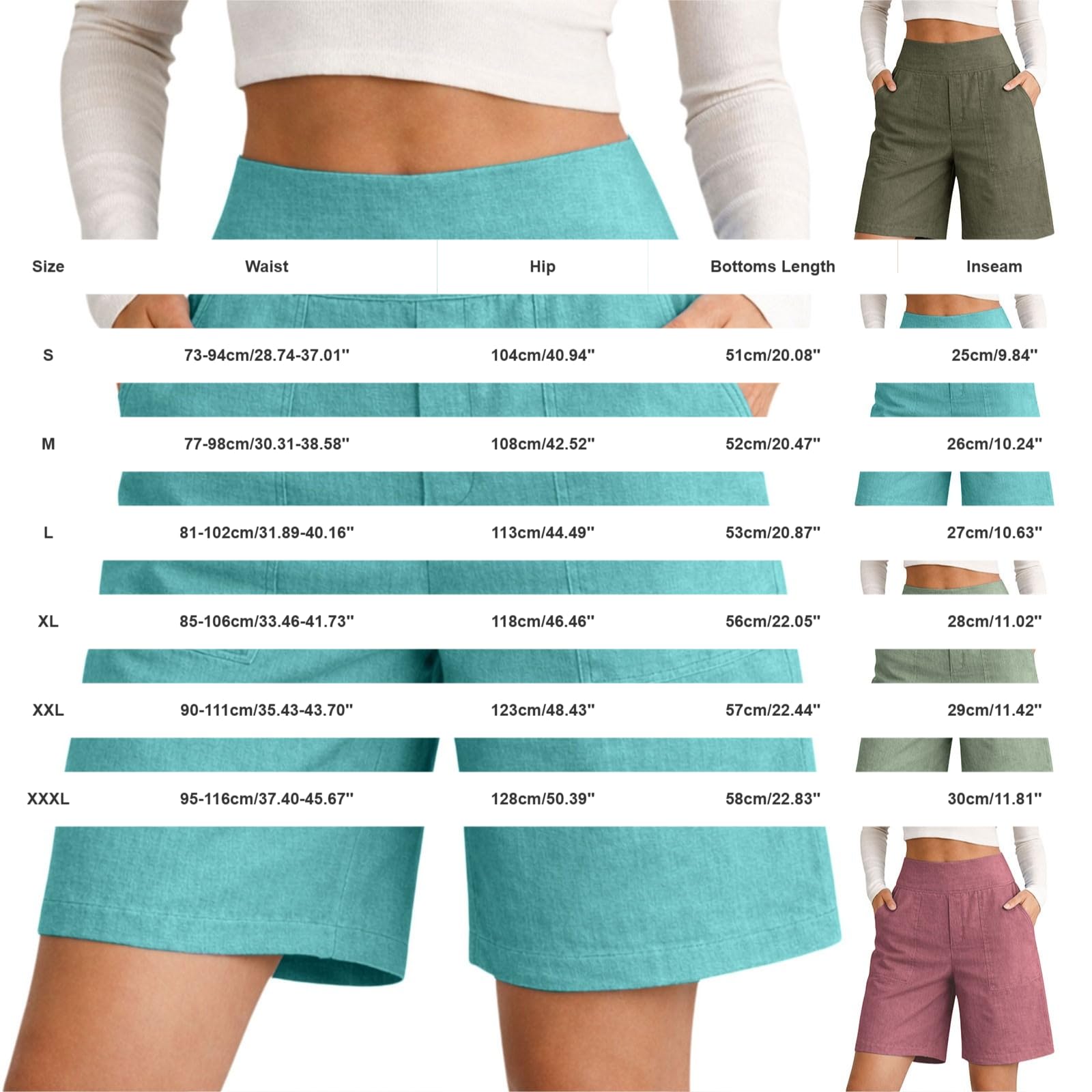 Generico Pantalones de mujer de algodón y lino para primavera y verano 2026, cintura alta, con botones, estilo informal, para vacaciones