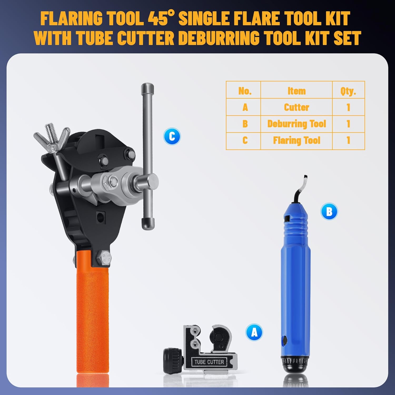 45° Flaring Tool Kit with Tube Cutter Deburring Tool Single Flaring Tool for 1/8" - 3/4" Tubing, Professional Pipe Flare Tool for Copper Brass Aluminum Pipes