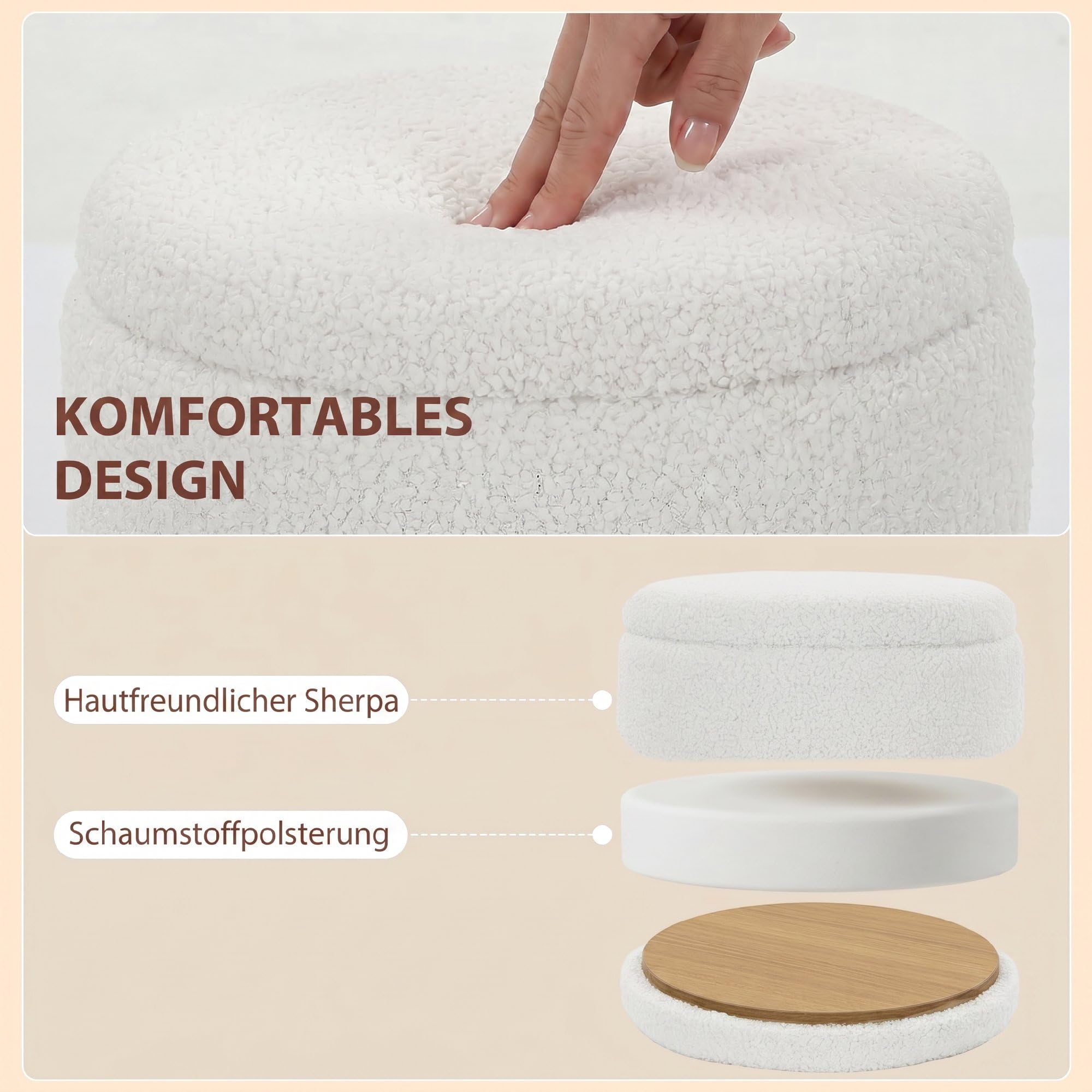 HOMCOM Sitzhocker Mit Stauraum Mit Deckel Rund 36,5x36,5x46,5 cm Weiß