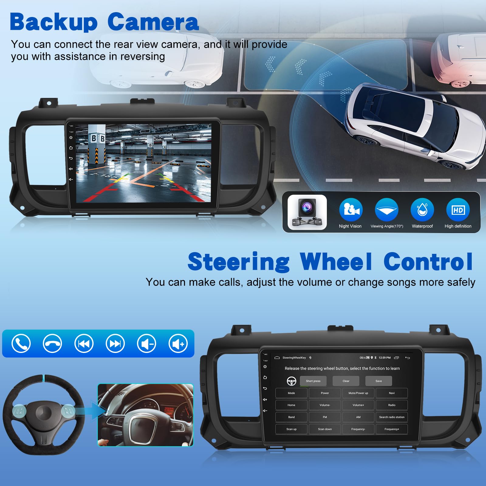 [2G+64G] Android Autoradio für Citroen Jumpy 3/Peugeot Expert/Toyota Proace 2016-2021 mit Kabelloses Carplay und Android Auto, 9 Zoll Touchscreen Autoradio mit GPS/WiFi/Bluetooth/EQ/FM RDS