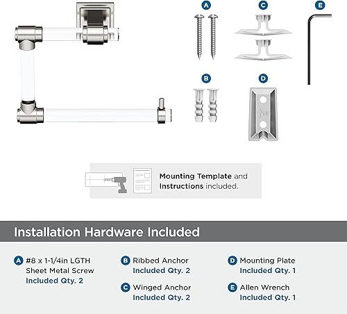 Miniatura 7 de Amerock BH36062CG10  Toallero de níquel transparentecepillado  Toallero de 5-716 pulgadas de longitud  Glacio  Toallero de mano para pared de baño