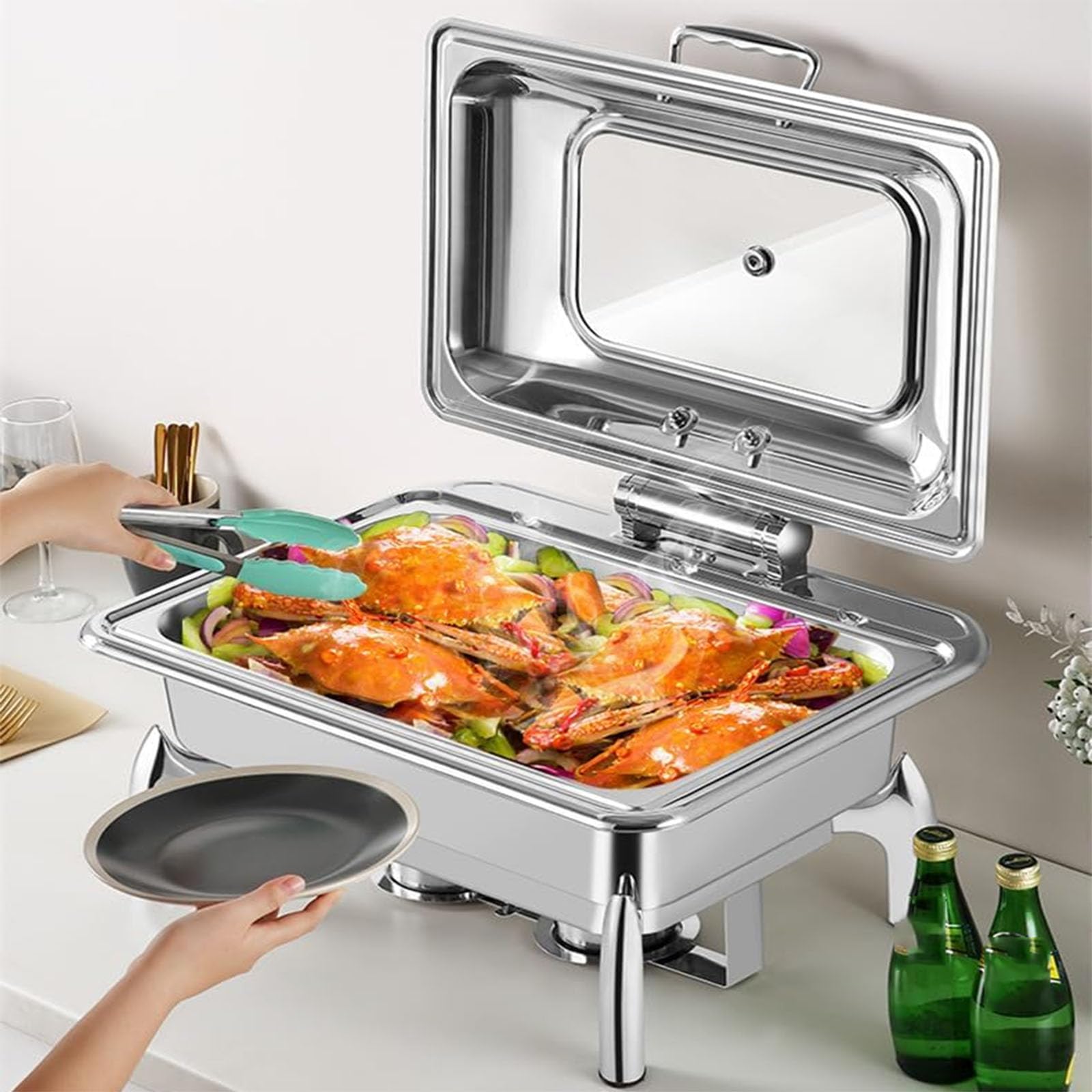 Komercyjny podgrzewacz do potraw, zestaw do bufetu z podgrzewaczem, duża pojemność, podgrzewanie elektryczne, regulowana temperatura, do cateringu restauracyjnego i weselnego (trzy