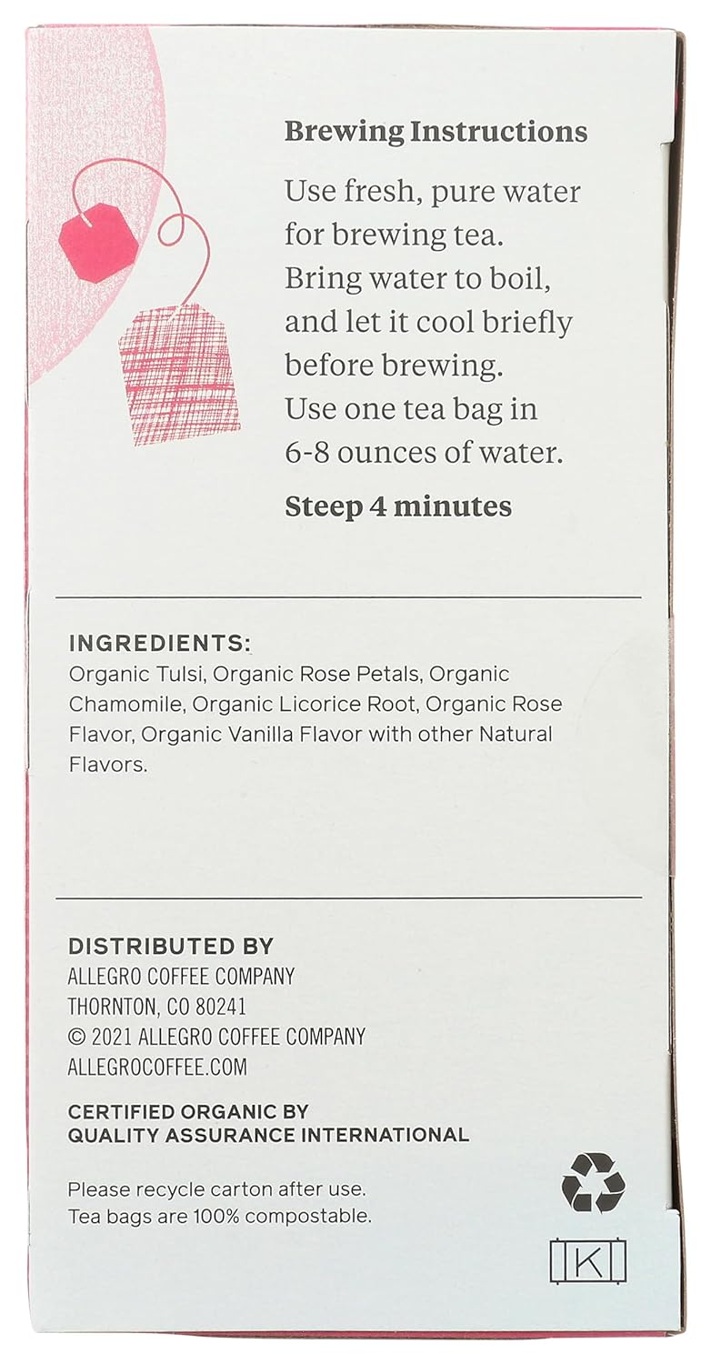 Allegro Tea, Organic Rose Tulsi Tea Bags, 20 ct