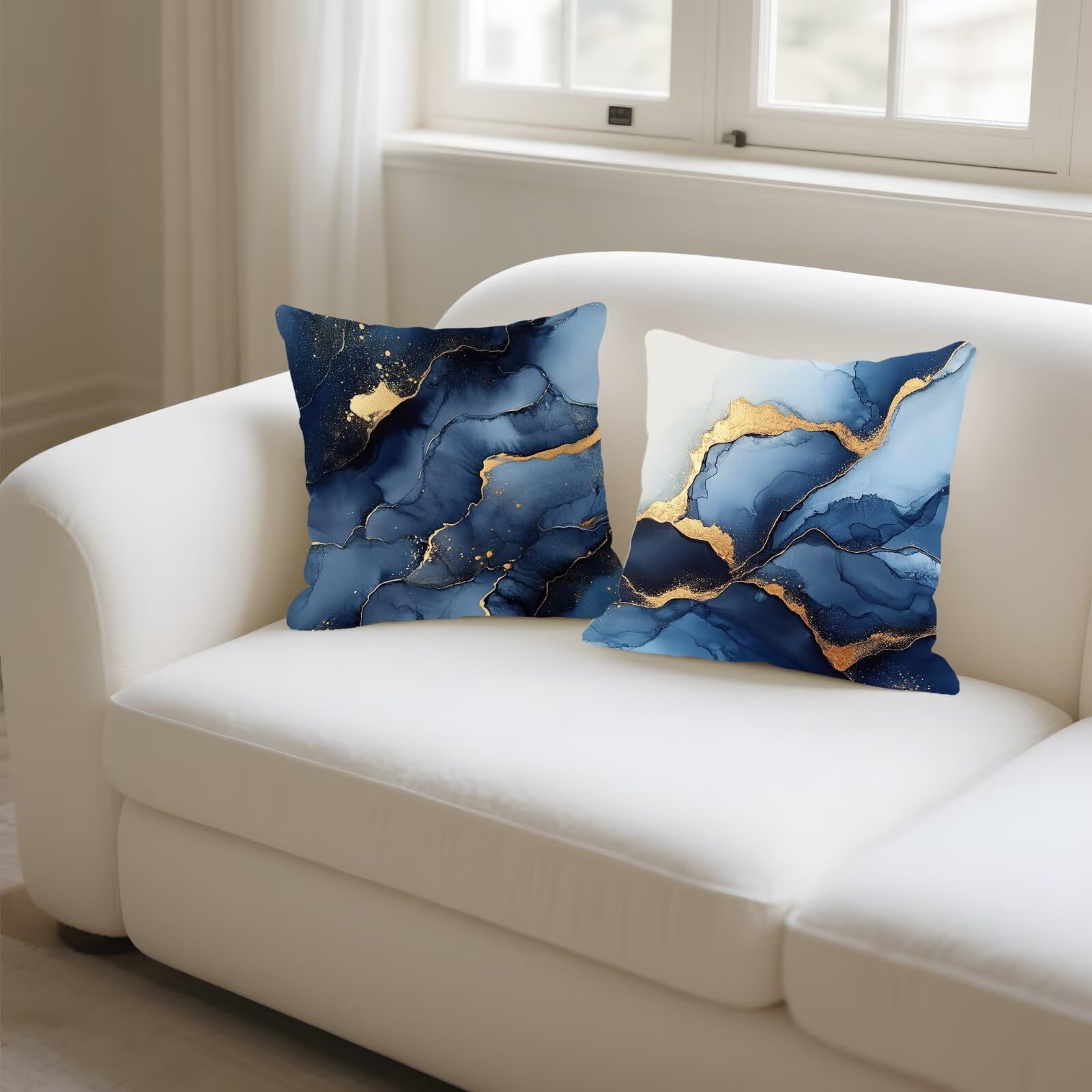 Cojines Sofa Fundas Cojines 45x45cm SúPer Suave Cojin Azul marino Mármol Juego de 4, Fundas Almohada Impermeable Exterior, Interior Y Exterior Cojin Decorativos, JardíN SalóN Regalos NavideñOs P-181