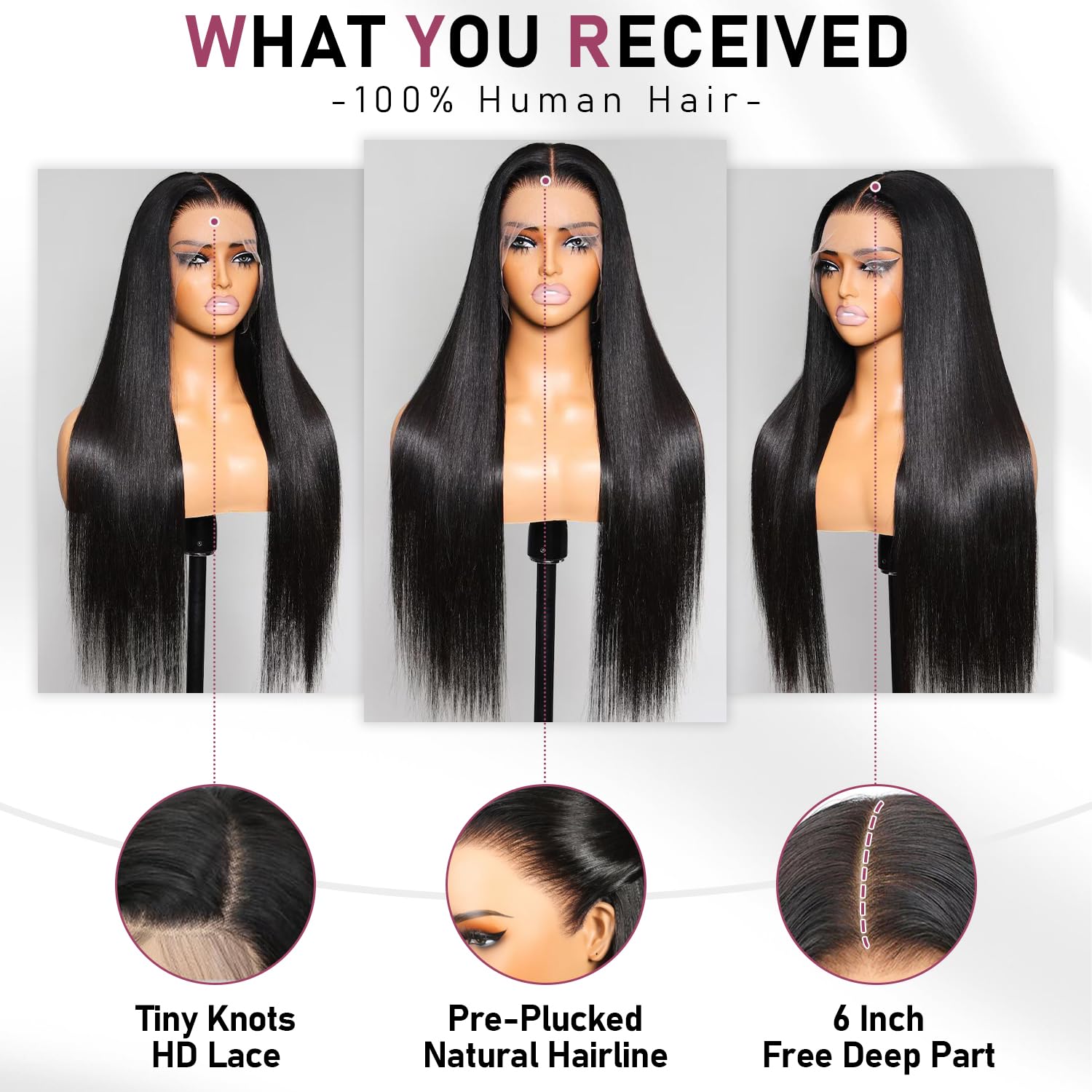 13x6 HD Lace Front Wigs, 100% Human Hair, [2-Year Life], 200% Density Straight Frontal Wigs Human Hair Pre Plucked for Black Women, [0.1mm Ultra-Thin Skinlike HD Lace], Free Part 32 Inch