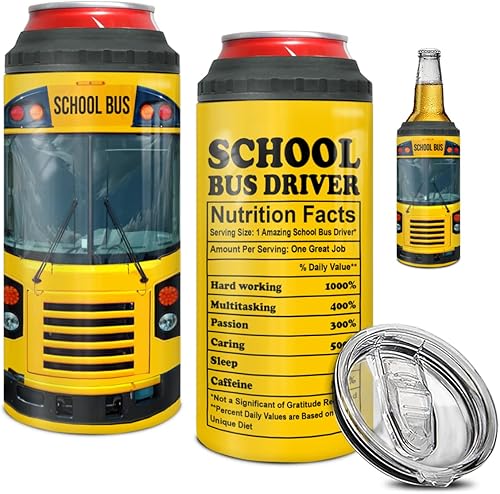 winorax Regalos para conductores de autobús escolar, 4 en 1, vaso enfriador de latas de acero inoxidable, taza de viaje para café con tapa