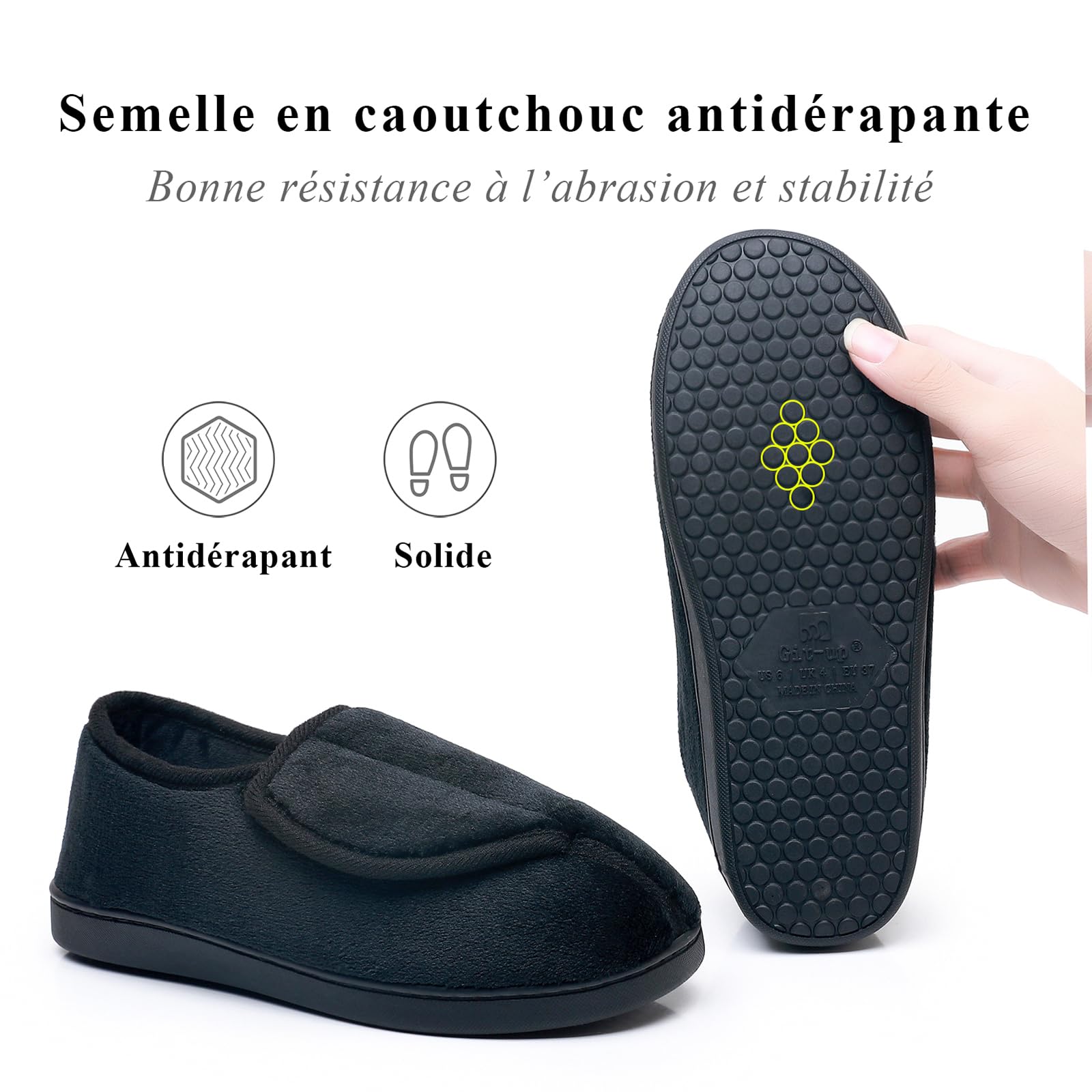 Git-up Pantoufles Diabétiques en Mousse à Mémoire de Forme pour Femmes Arthrite Œdème Chaussons Confortables Réglables Bout Fermé