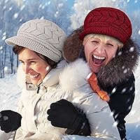 Vista 6 de 6 gorros de invierno para mujer, gorro de punto trenzado, guantes para pantalla táctil, gorros de nieve cálidos, gorro de esquí con visera, guantes