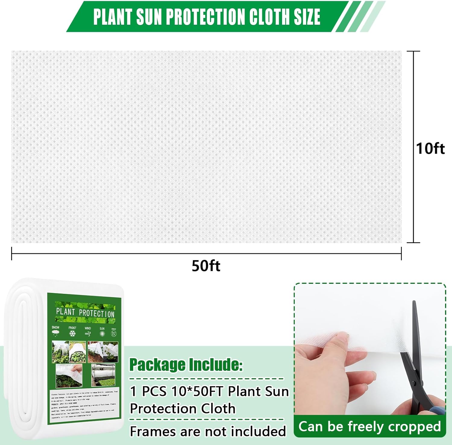 10 x 50 Ft White Shade Cloth for Garden, 1.2 oz/yd² Thick Non-Woven White Light Refraction Sun Shade Cloth Cover for Protecting Outdoor Plants Vegetables from Direct Sunlight