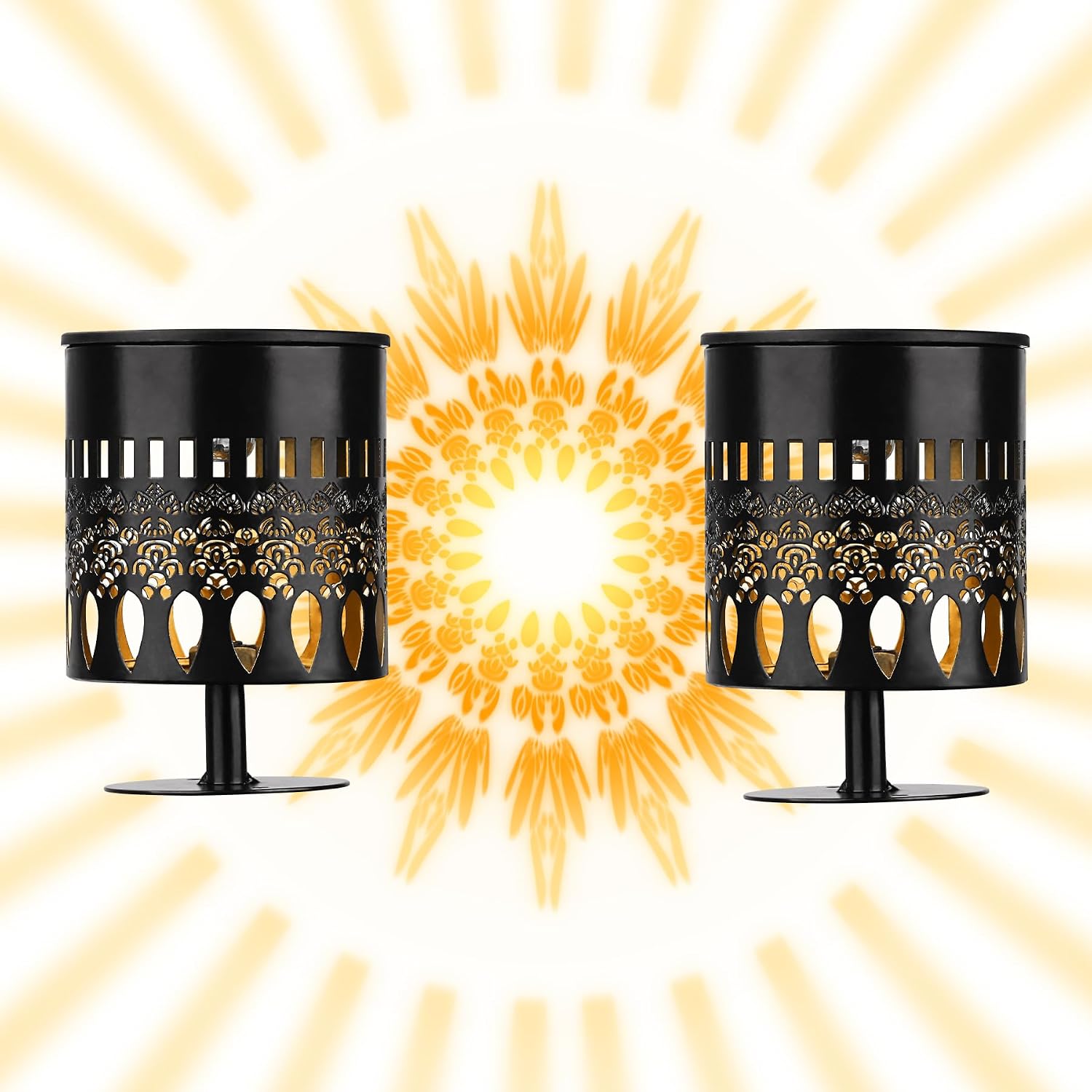 Solar Fence Lights 2 Pack, Outdoor Deck Step Wall Lights, Metal Waterproof LED Warm Yellow Light for Garden Post Patio Backyard Yard Decor (Mandala-2, 2)