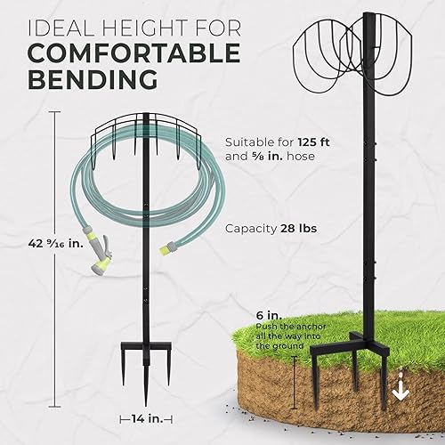 Miniatura 4 de Steel Garden Hose Holder Stand with Powder Coated to Resist Corrosion, Freestanding Hose Hanger for 125 Feet Hose, Water Hose Reel with 3 Stable