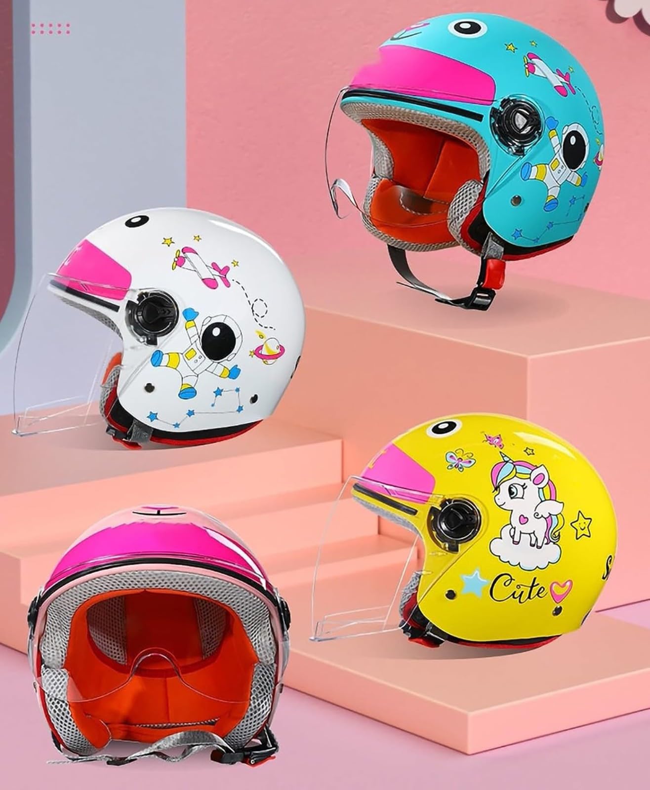 Casco Da Moto Retrò Per Bambini, Omologato ECE, Vintage, Aperto, Per Scooter Elettrico, Go-Kart, Moto Da Cross, ATV, Casco Da Bicicletta Per Bambini Dai 2 Ai 14 Anni A,49-55cm