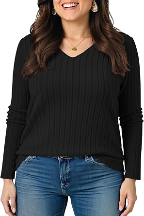 TIANZHU Womens Plus Size Tops V Neck Lightweight Blouse Long Sleeve Tunic Sweater for Casual Going Out XL-4XL