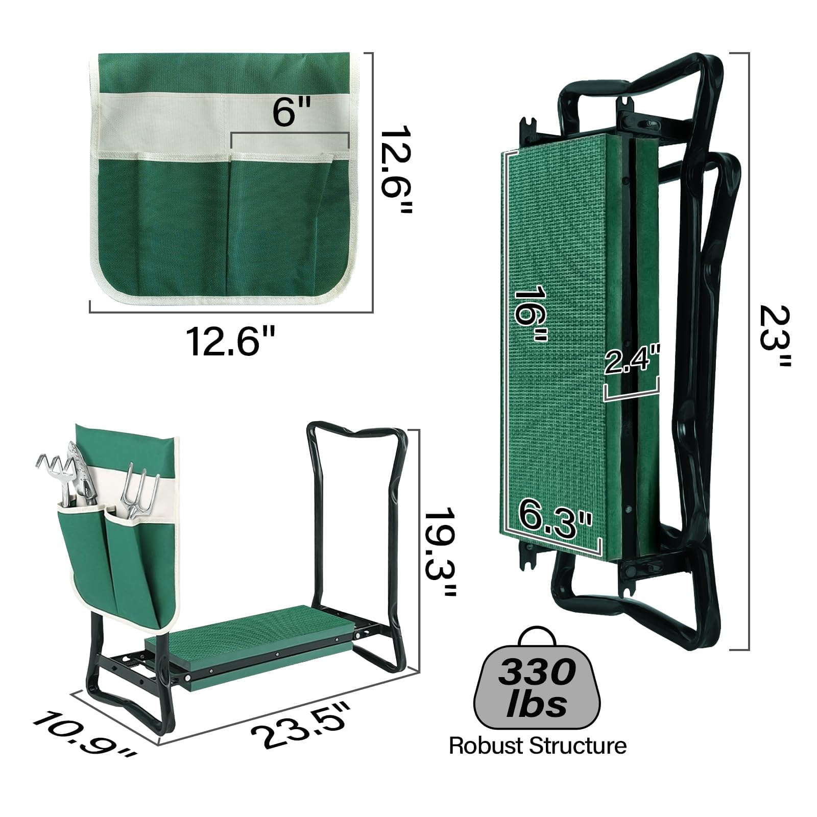 Garden Kneeler Bench Folding With Thick EVA Pad - Convertible Kneeling Stool  With Storage Pouch Gardening Kneeling Pads, image size:1600x1600