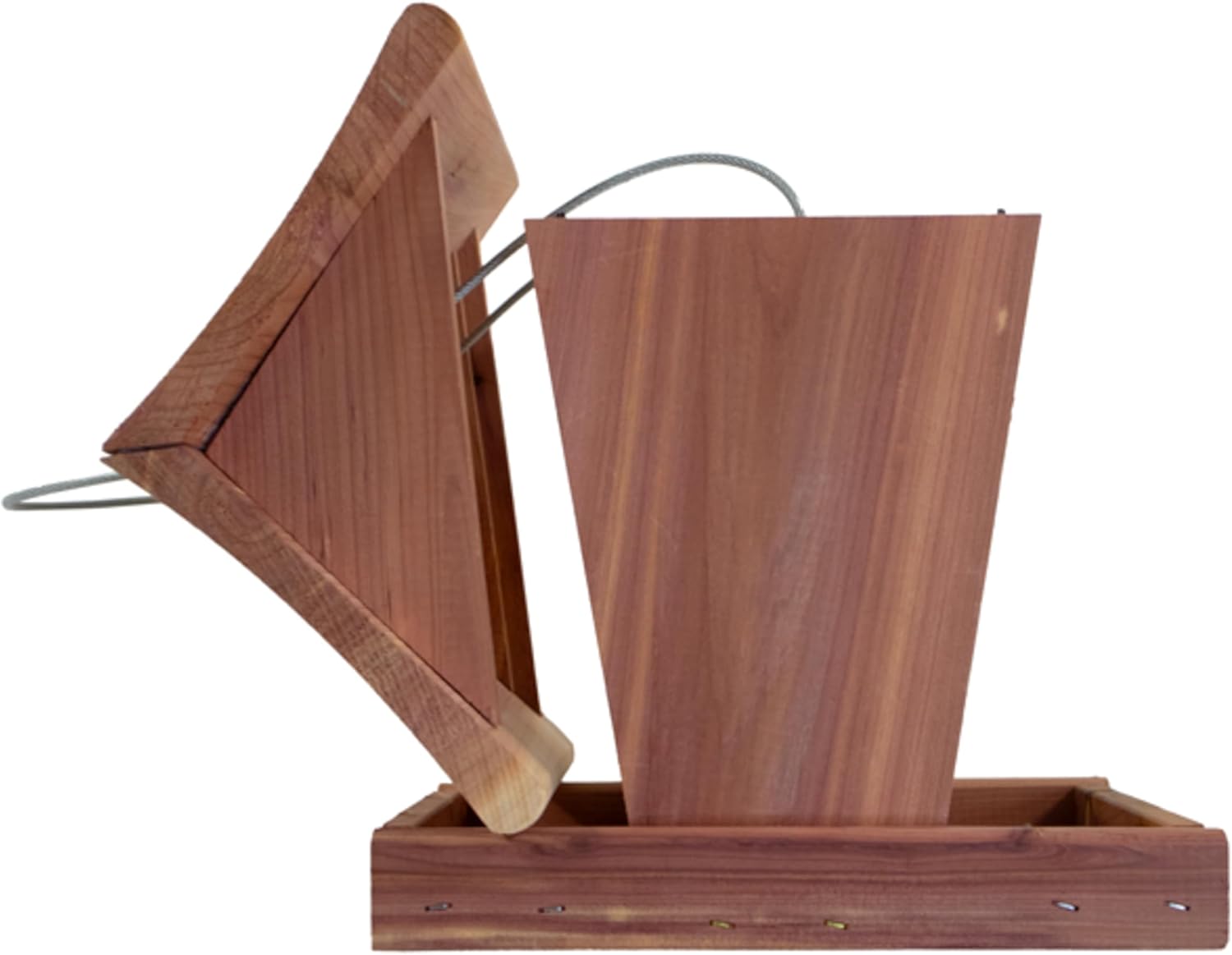 Amish Made Cedar Small Hopper Feeder by Prime Retreat, 0.75 Qt Seed Capacity, Clear Side Panels, Perforated Steel Drainage Base, Hanging Wild Bird Feeder with Cedar Construction for Outdoor Use