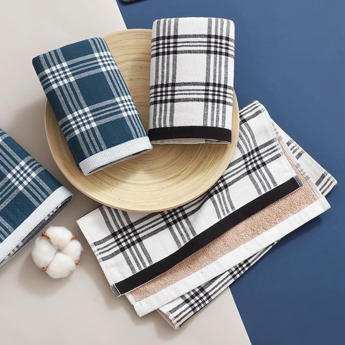 Paños de Cocina Algodón 34 x 34 cm Trapos Cocina 100% Algodon Juego de 6 Kitchen Towels Súper Absorbentes Trapos Azules a Cuadros Textiles de Cocina para Secar