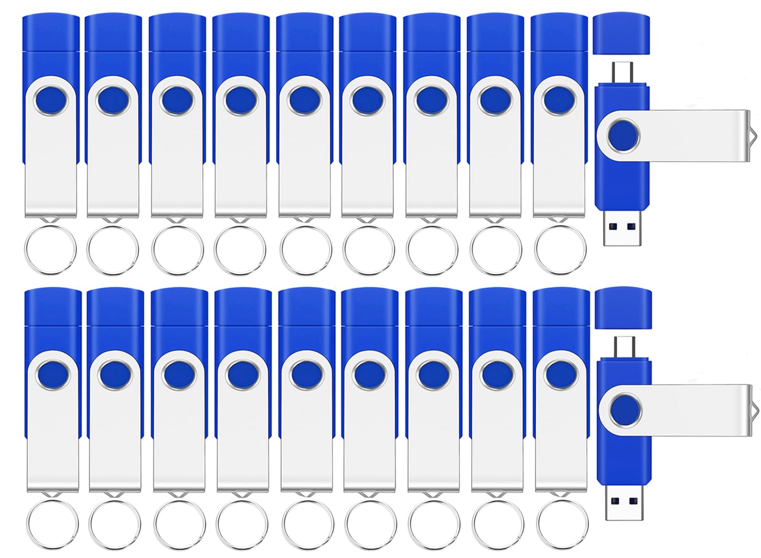 EASTBULL 20Packs of 16GB FAT32 USB2.0 & Type-C Flash Drive Bulk (Blue)