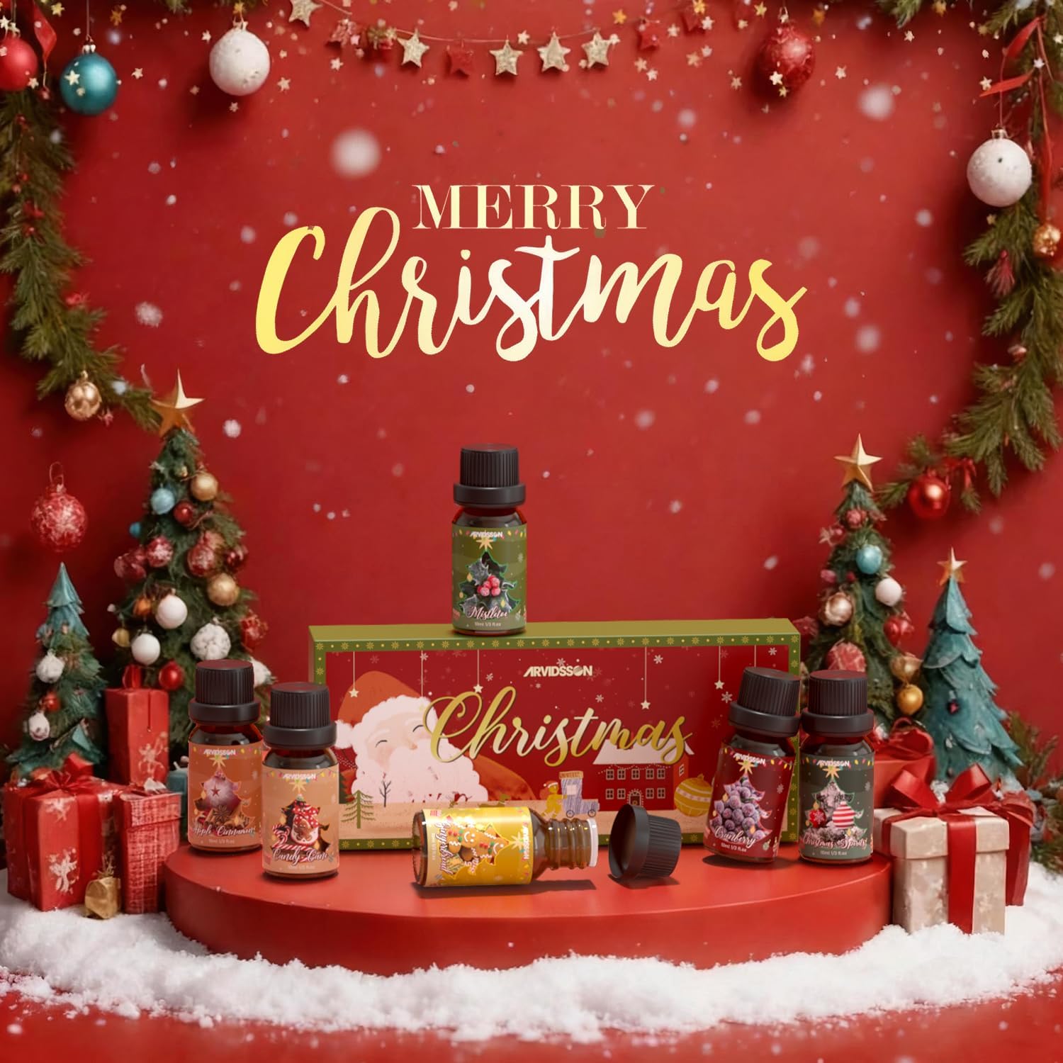 ARVIDSSON Christmas Fragrance Oil Set, Winter Essential Oils for Diffuser, Candle Making - Christmas Spirit, Gingerbread, Apple Cinnamon, Candy Cane, Mistletoe, Holiday Diffuser Oils Gift Set - Image 2