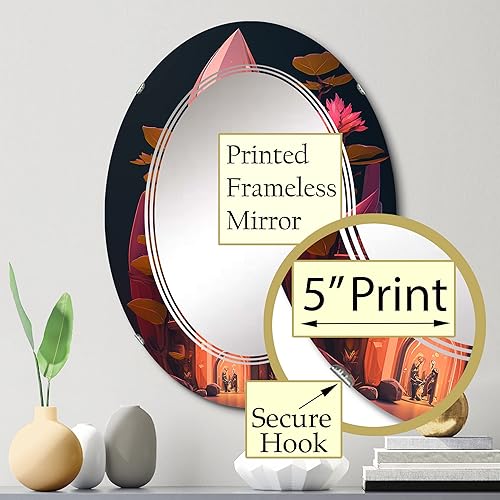 Miniatura 3 de Futristic Architecture with Flowers IV- Espejo de tocador, espejos de baño, espejos de pared para sala de estar, dormitorio, espejo ovalado, grande,