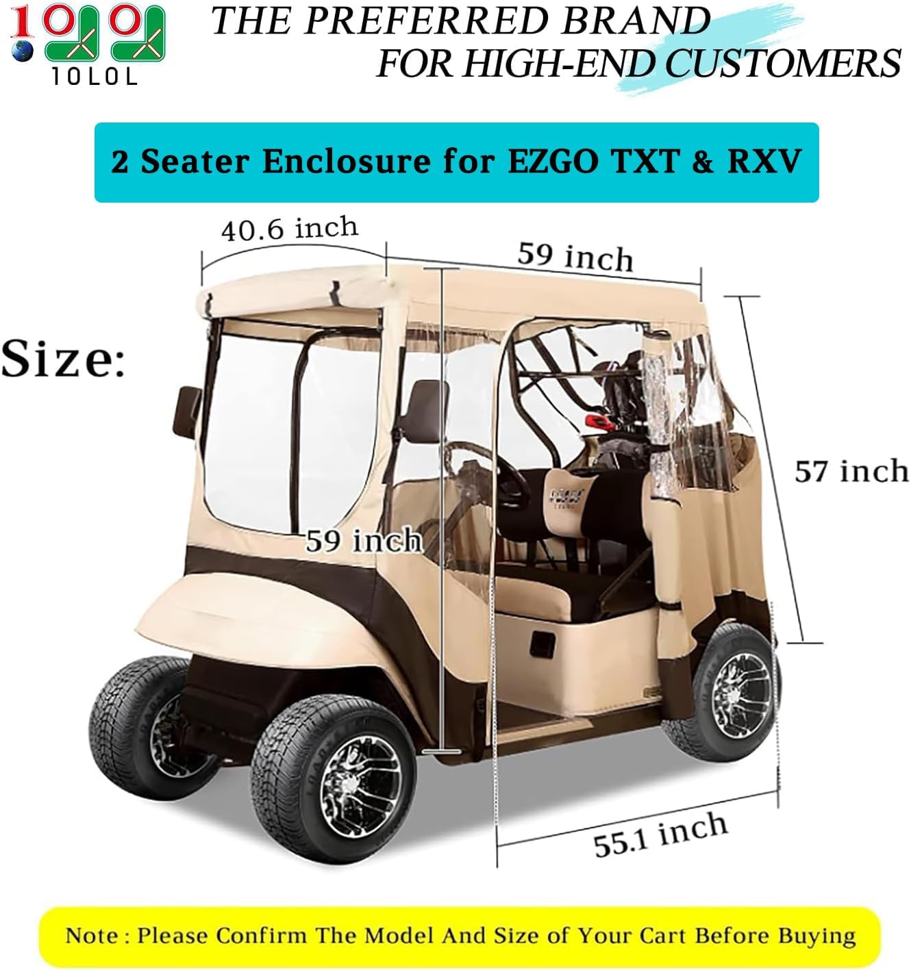10L0L 2/4 Passenger Golf Cart Driving Enclosure for EZGO TXT/RXV Model, 4-Sided Clear Window 600D Rain Cover All Weather Windproof Waterproof - Black/Beige Beige For EZGO TXT & RXV 2 Passenger