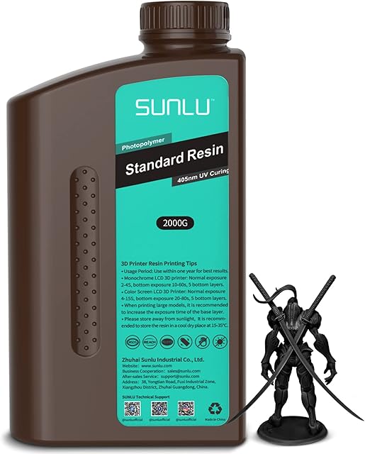 SUNLU 2KG 3D Printer Resin, Standard Photopolymer Fast Curing Resin for LCD/DLP/SLA Resin 3D Printer, 405nm UV Curing 3D Printing Resin, Low Shrinkage, High Precision, 2000g 3D Resin, Black