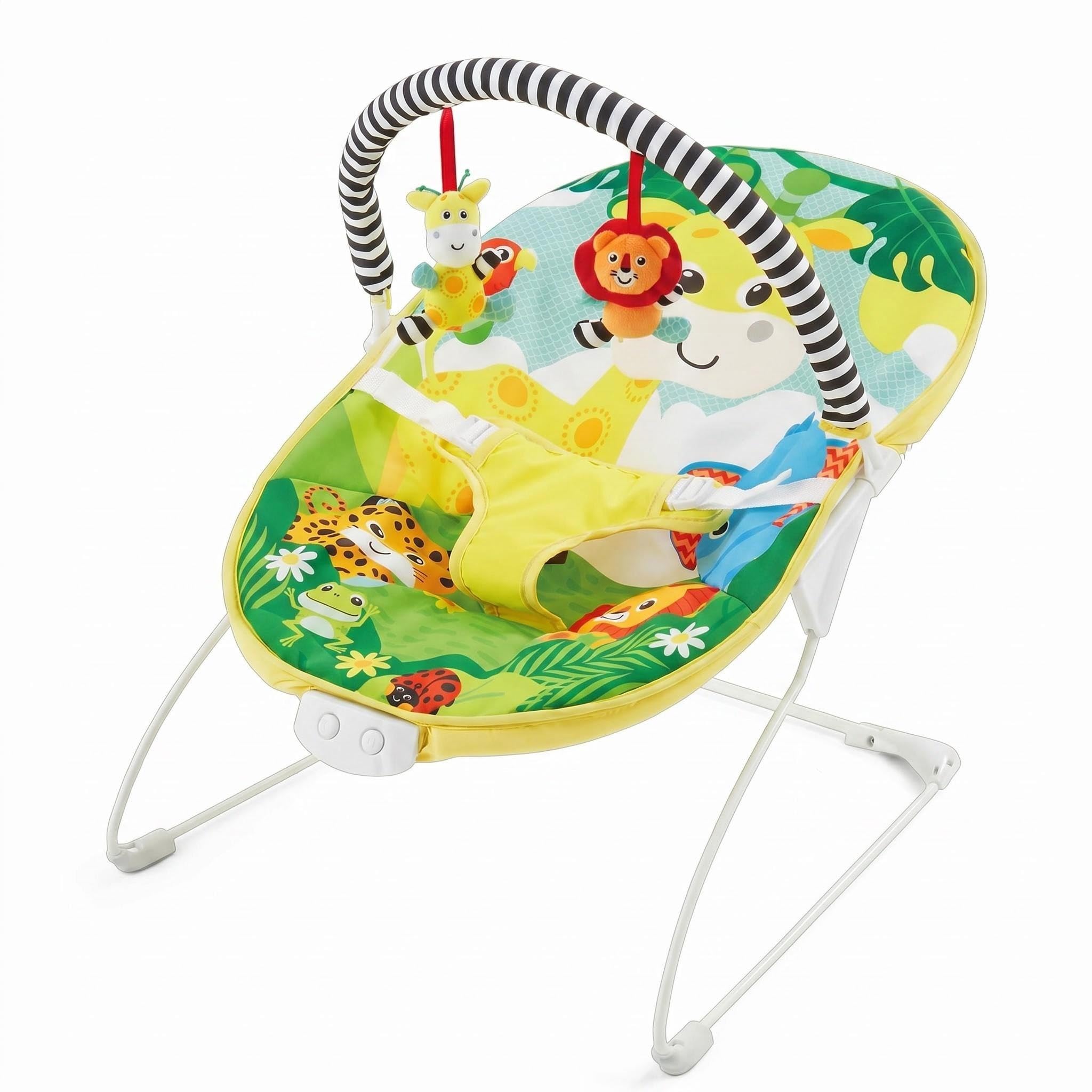 LADIDA Transat pour bébé, thème safari lumineux et coloré, musique apaisante et vibrations pour détendre et divertir