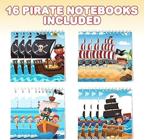 Miniatura 2 de ArtCreativity Mini cuadernos de pirata, paquete de 16, cuadernos pequeños en espiral con fundas coloridas, bonitos suministros de papelería para la