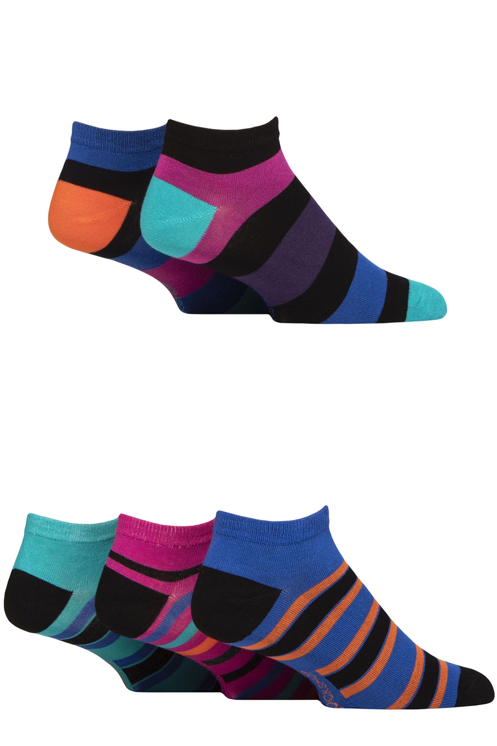 SockShop Mens Bamboo Striped and Plain Trainer Socks Pack of 5 Peacock 7-11