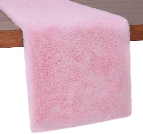 duduta Camino de mesa de piel sintética rosa de 11.8 x 31.5 pulgadas, cubierta mullida para mesita de noche, camino de mesa auxiliar, accesorios de