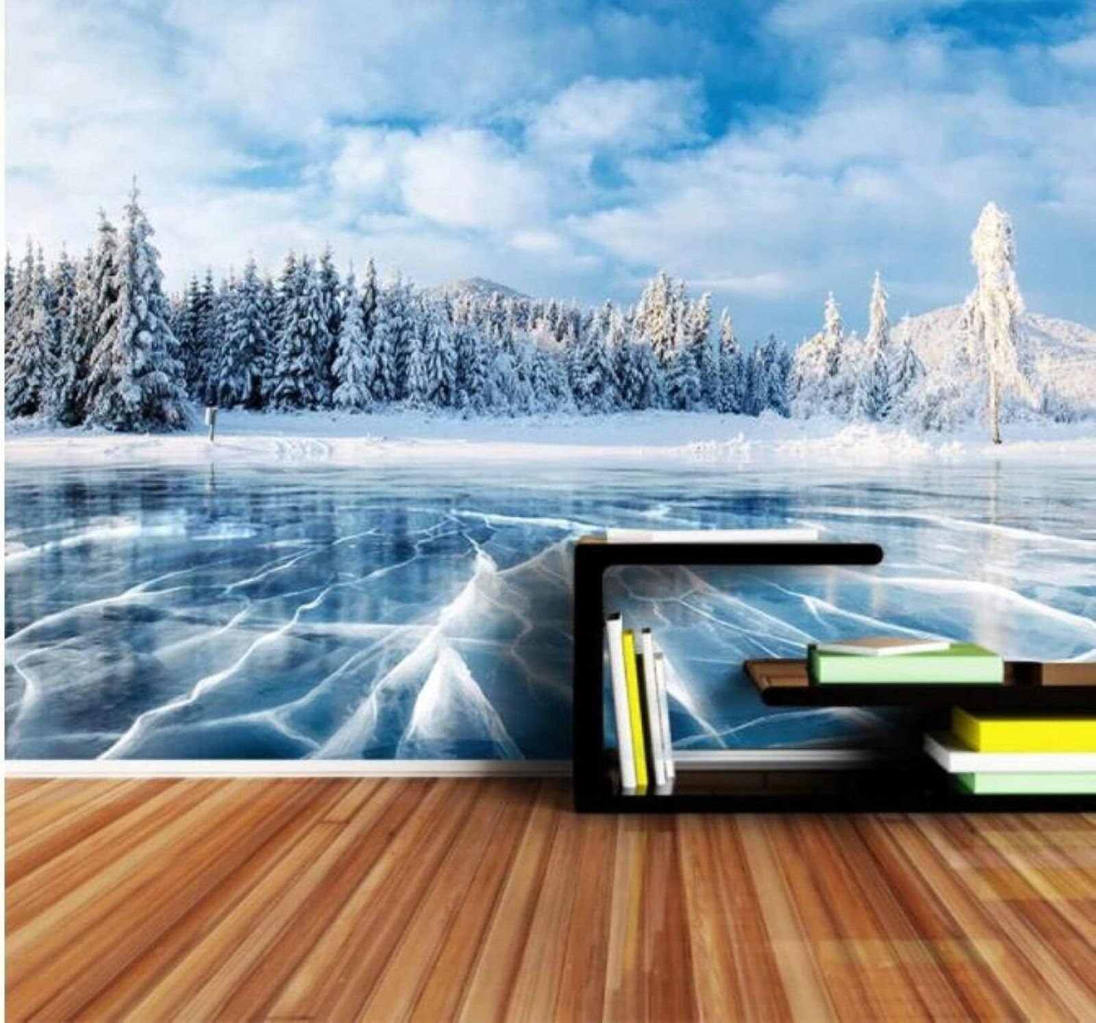 XLMING Winter Blue Forest Glacier Snowy Landscape 3D Wallpaper Luxury Home Dining Decor Paste Sofa Living Room The Wall for Bedroom Mural-250cm×170cm