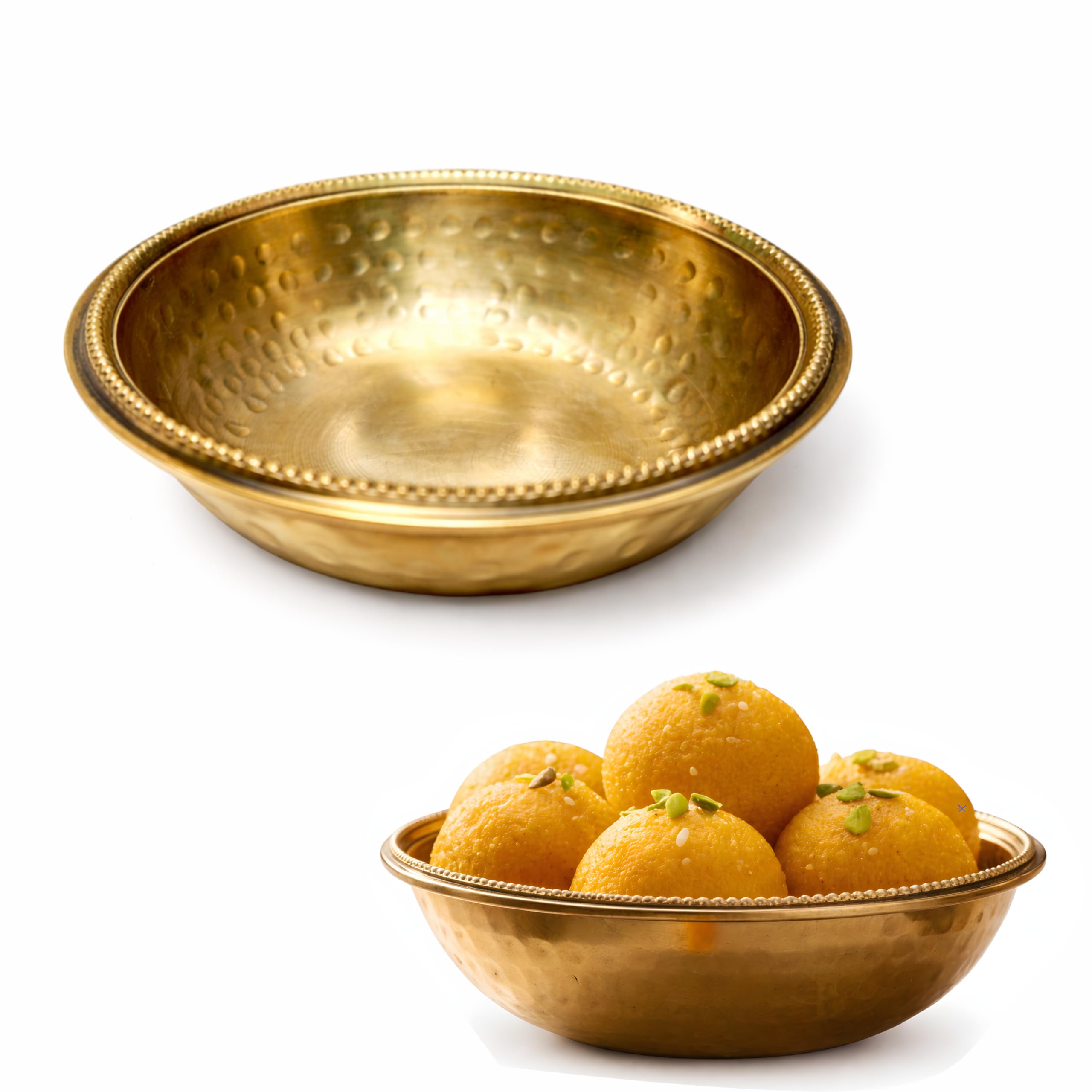 Trinity Designs Kansa Bowl Glossy Finish | Serving Dishes Bowl for Home & Office | Antique Brass Katori for Gifting | Plate Bowl Set -1