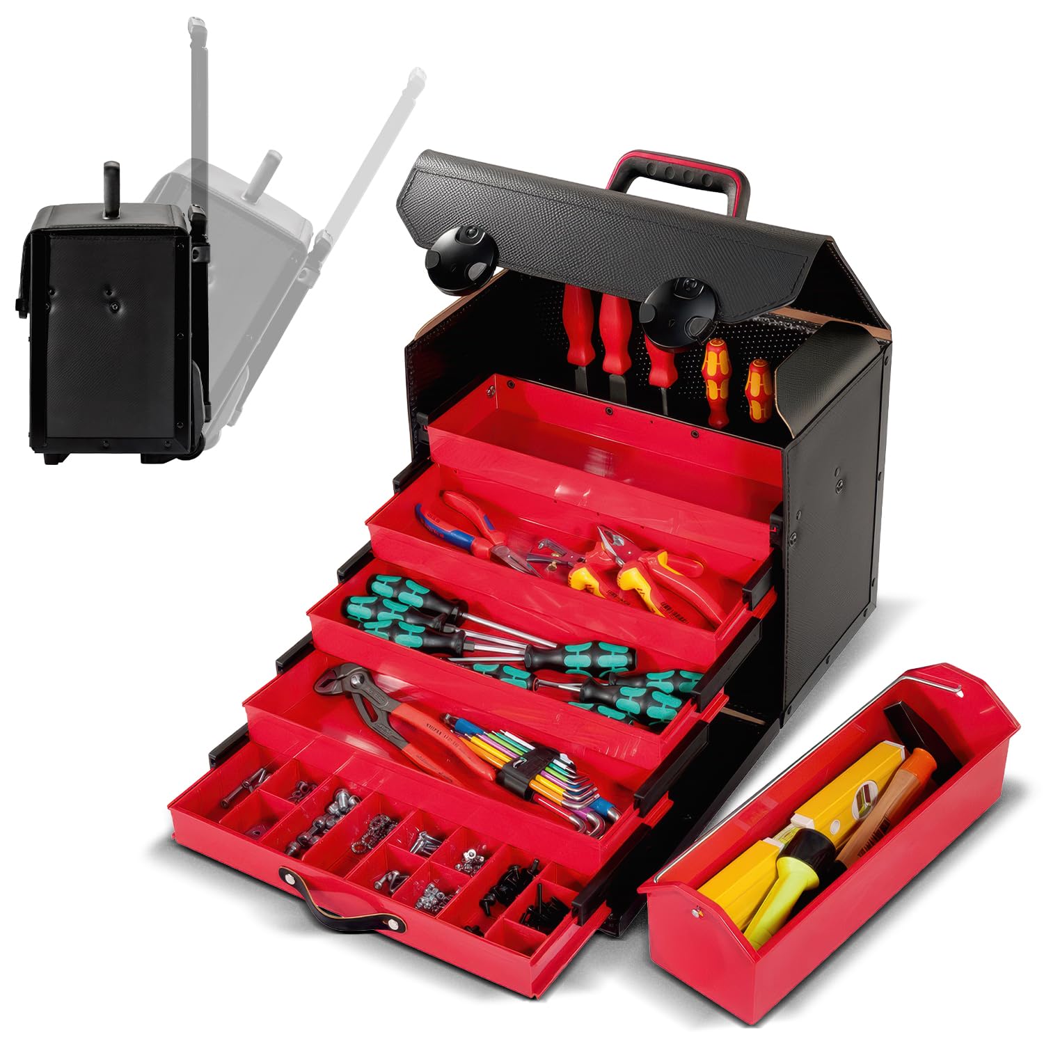 PARAT TOP-LINE KingSize Organize Roll CP-7 | torba narzędziowa pusta 28 l z rolkami i uchwytem wózka | duża skórzana torba z szufladami, uchwytem CP-7 i wkładką do noszenia | wytrzymała torba na
