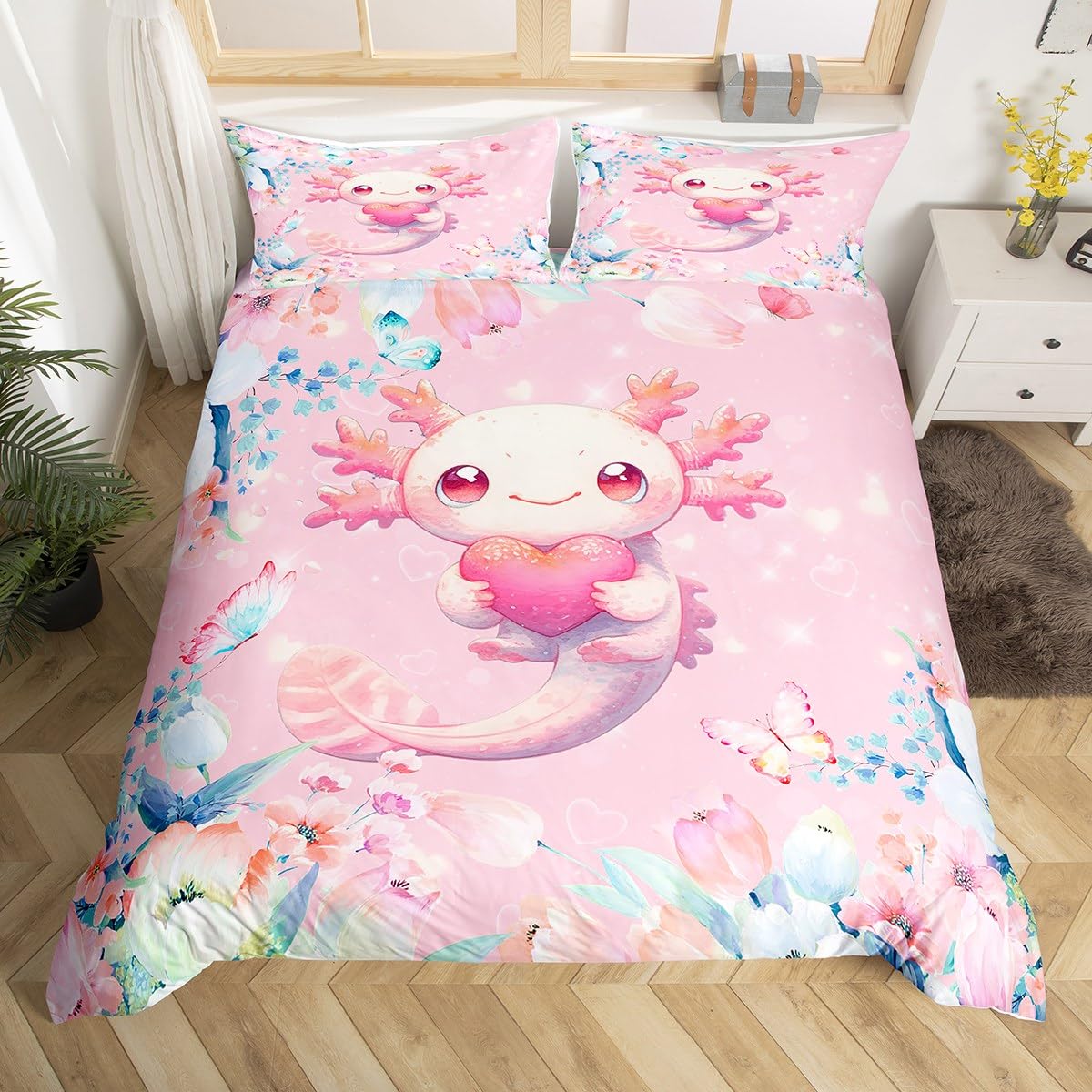 Housse de couette Axolotl 135x200 cm rose pour parure de lit enfant