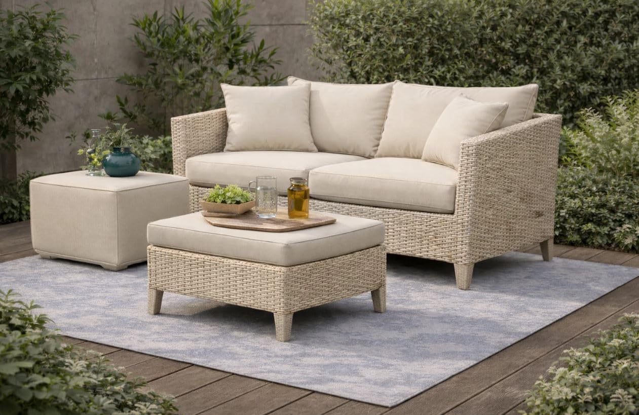 SLUMBER HOME Rattan Patio Furniture Sofa Replacement Seat Pad & Back Cushion Set Polyester Water Resistant Garden Chair Cushions for Outdoor Sofa Set (Cream, Back: 67cm x 30cm)
