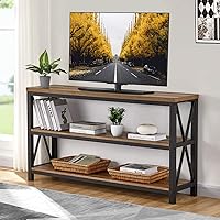 Vista 5 de FATORRI Console Table for Entryway, Wood Sofa Table, Rustic Hallway Tables with 3-Tier Shelves for Living Room, Foyer (55 Inch, Rustic Oak)