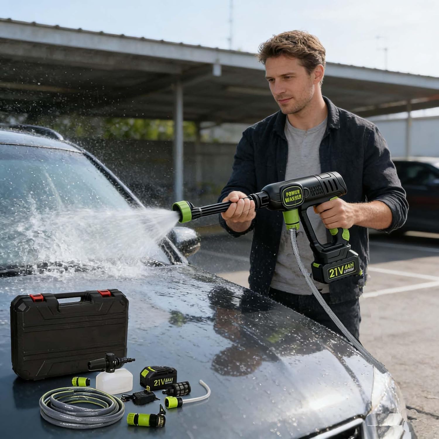 Power Washer, 1200PSI Cordless Pressure Washer with 6-in-1 Nozzle, 21V 4000mAh Battery, Portable Pressure Washer for Cleaning and Garden Irrigation