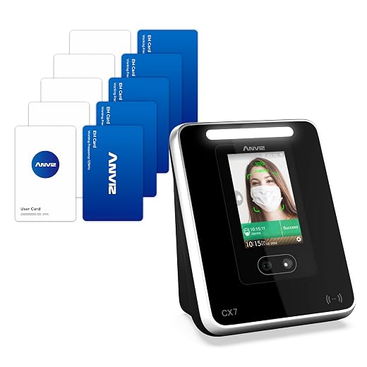 ANVIZ Face Time Clock - CX7 Bundle with 10 RFID Cards, Support Door Access, Up to 1,500 Users with Free Professional Cloud Software